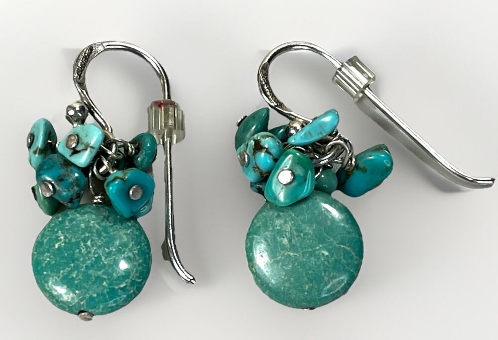 Vintage Barse Sterling Silver Turquoise Cluster Drop Dangle Dangle Earrings 925